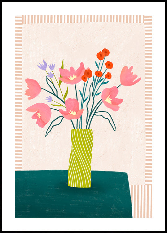 Colorful Blossoms in Stripes - Posterbox