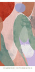 A imagem é uma obra de arte abstrata com uma convergência harmoniosa de diversas formas e cores, incluindo tons de vermelho, verde, azul e roxo.