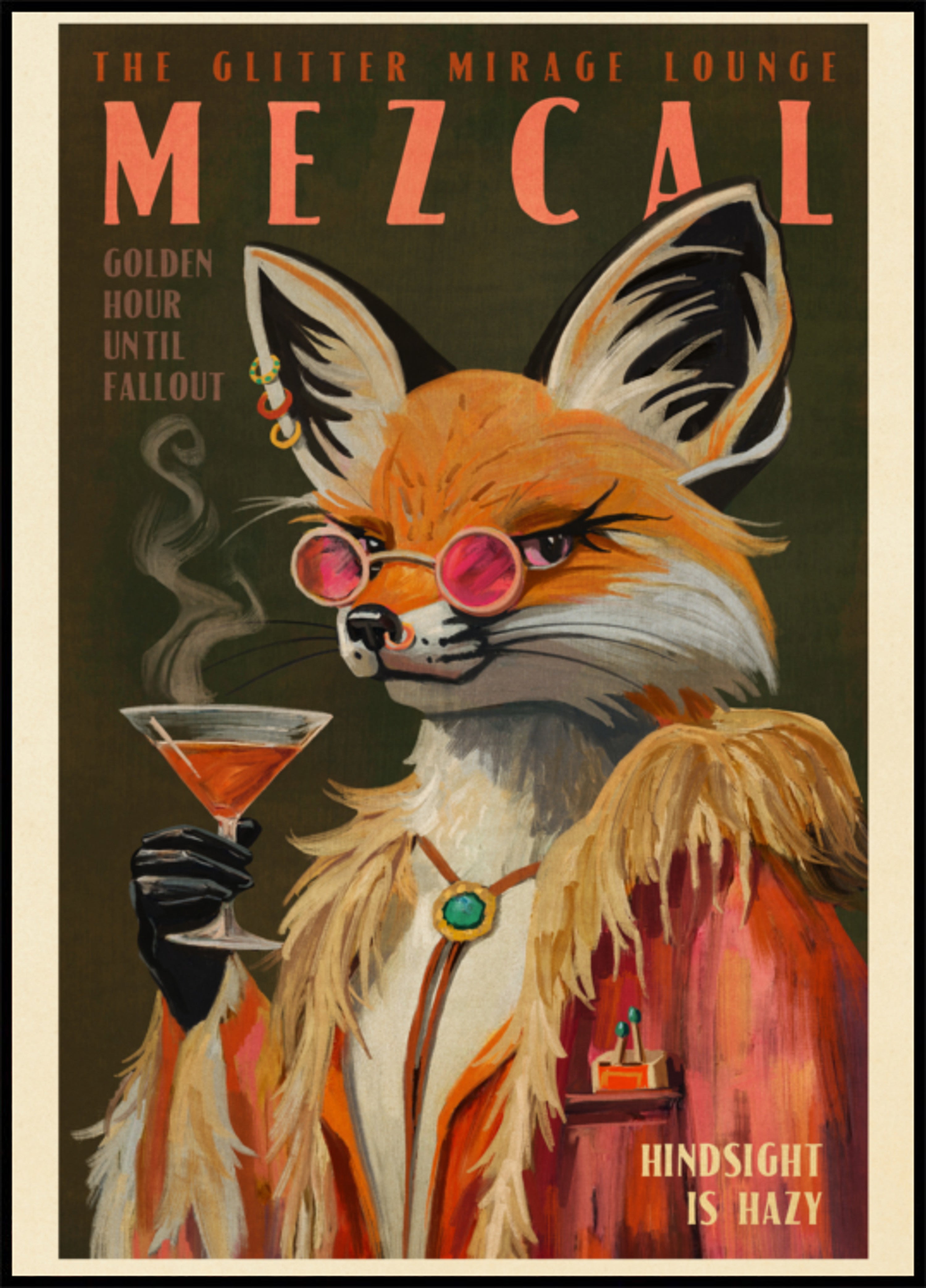 Impressão Mezcal Fox. Cartazes vintage de bebidas alcoólicas e decoração de coquetéis