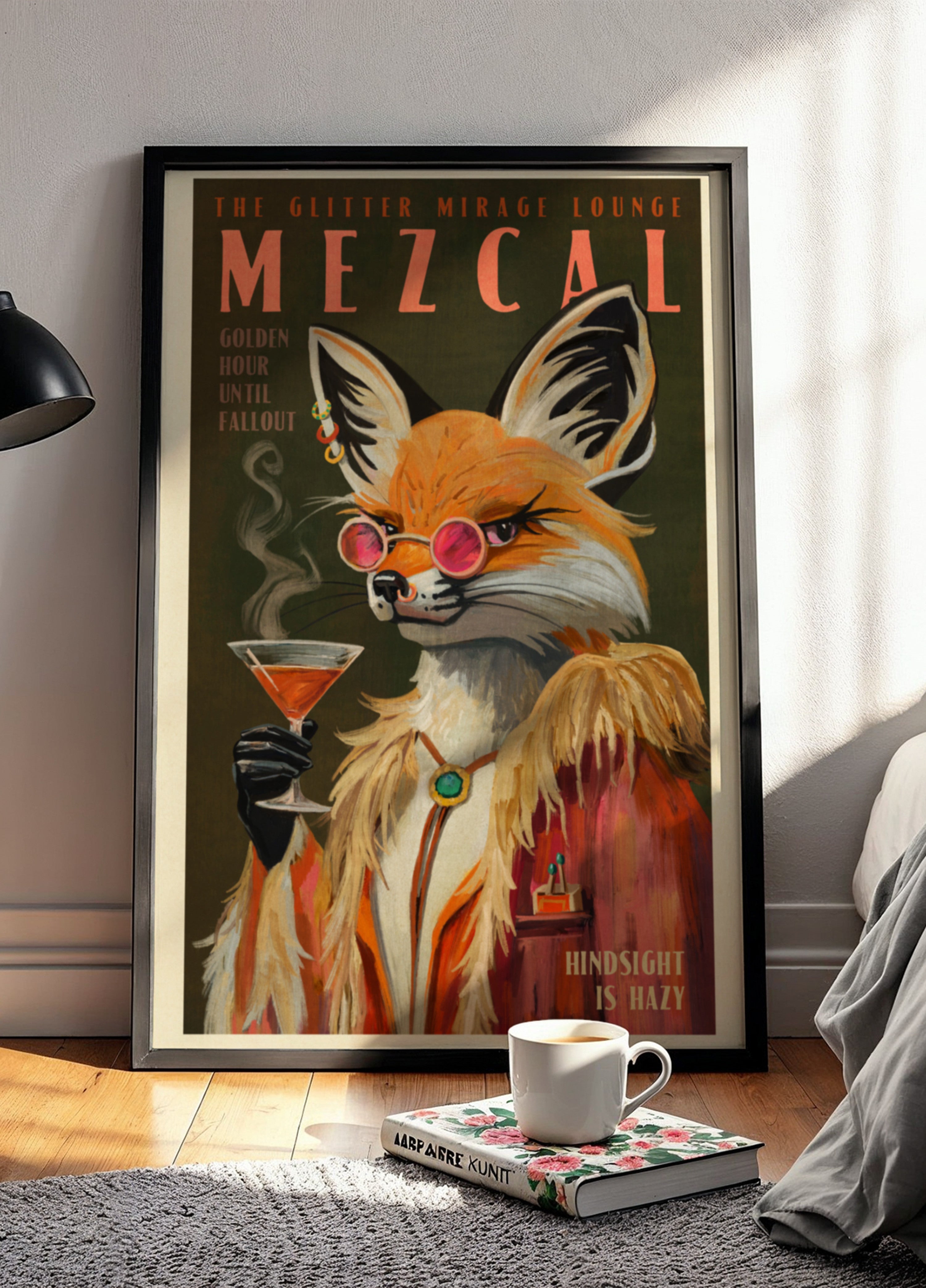 Impressão Mezcal Fox. Cartazes vintage de bebidas alcoólicas e decoração de coquetéis