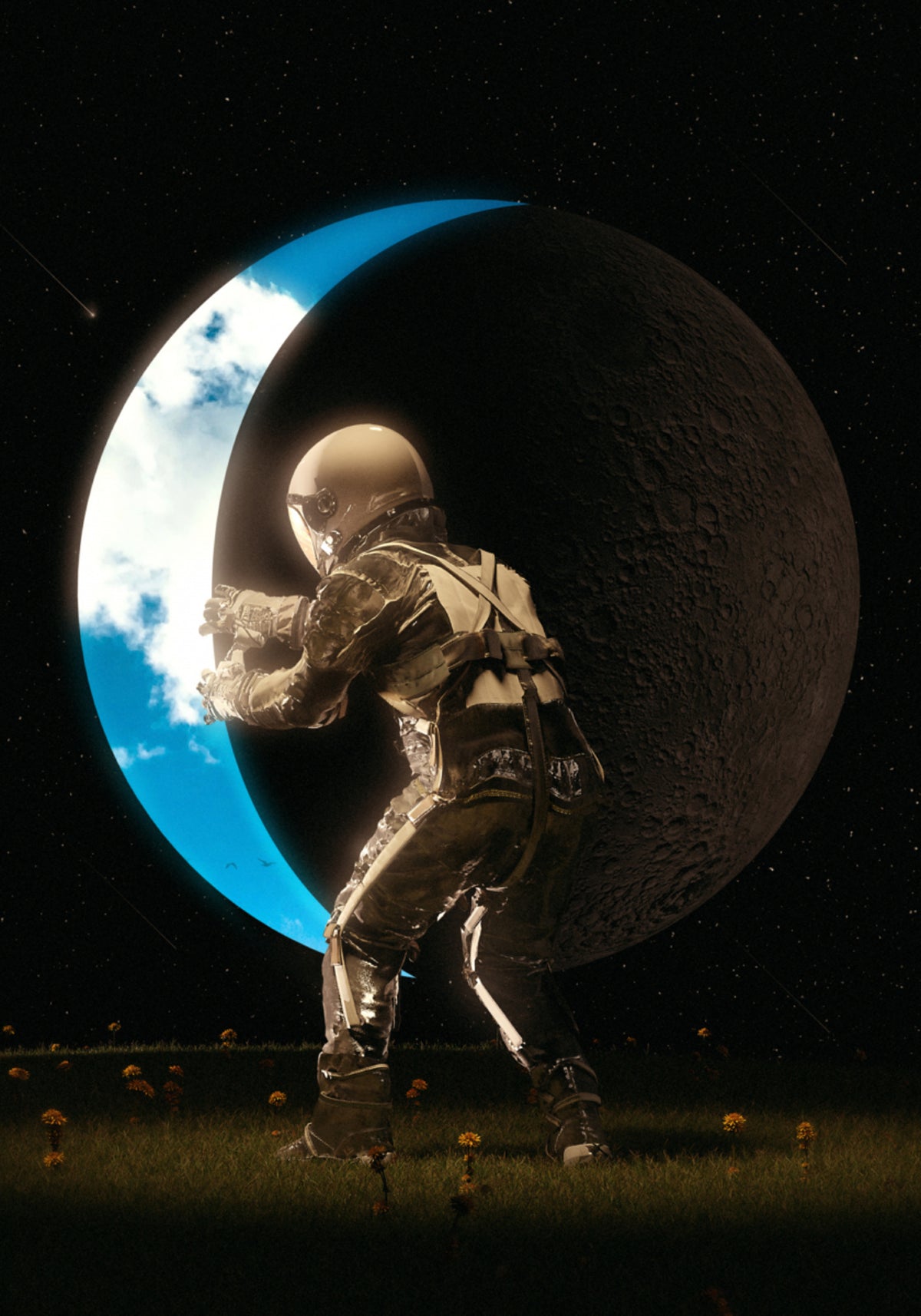 Astronauta segurando a lua
