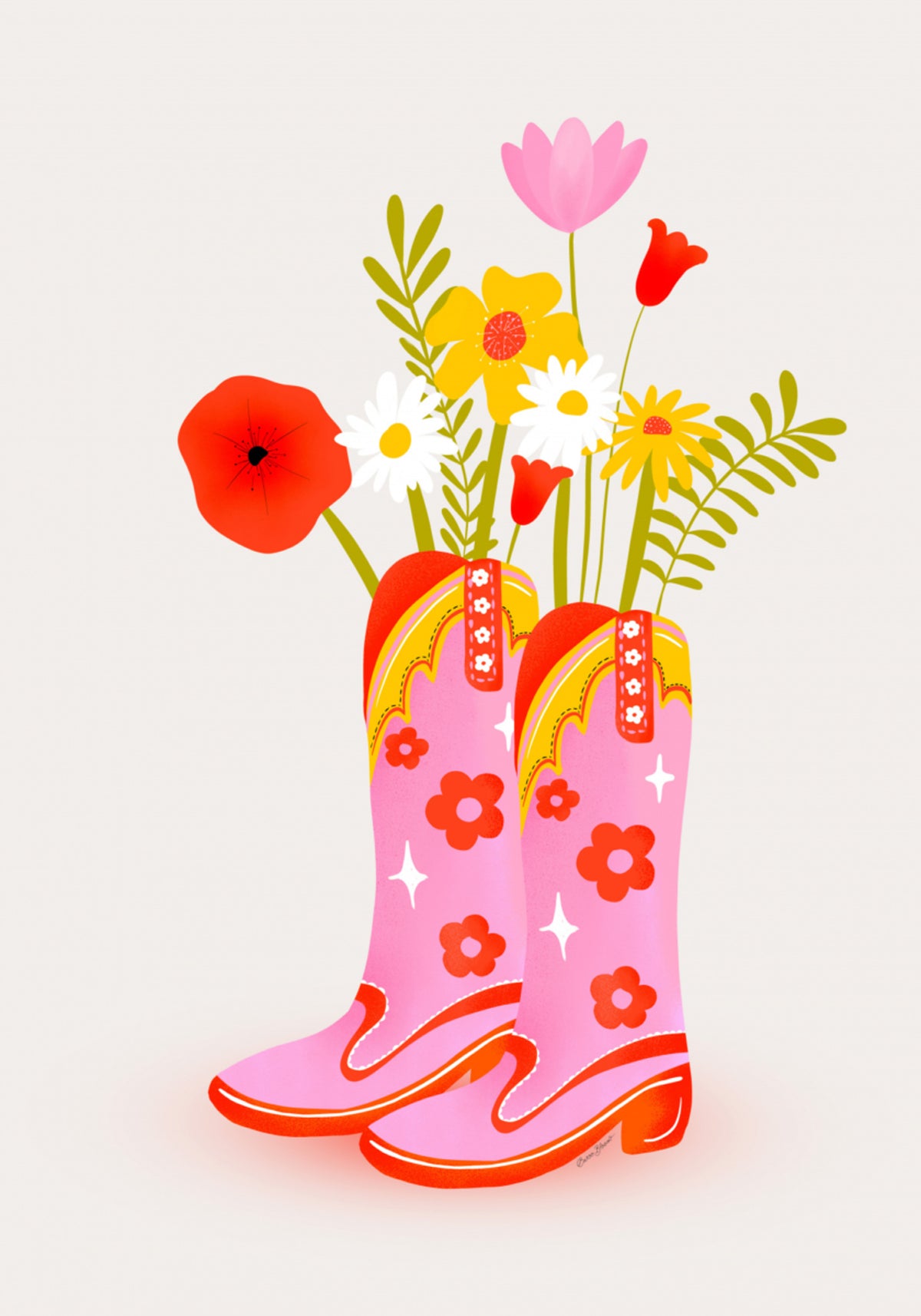 Flores de botas de cowboy rosa