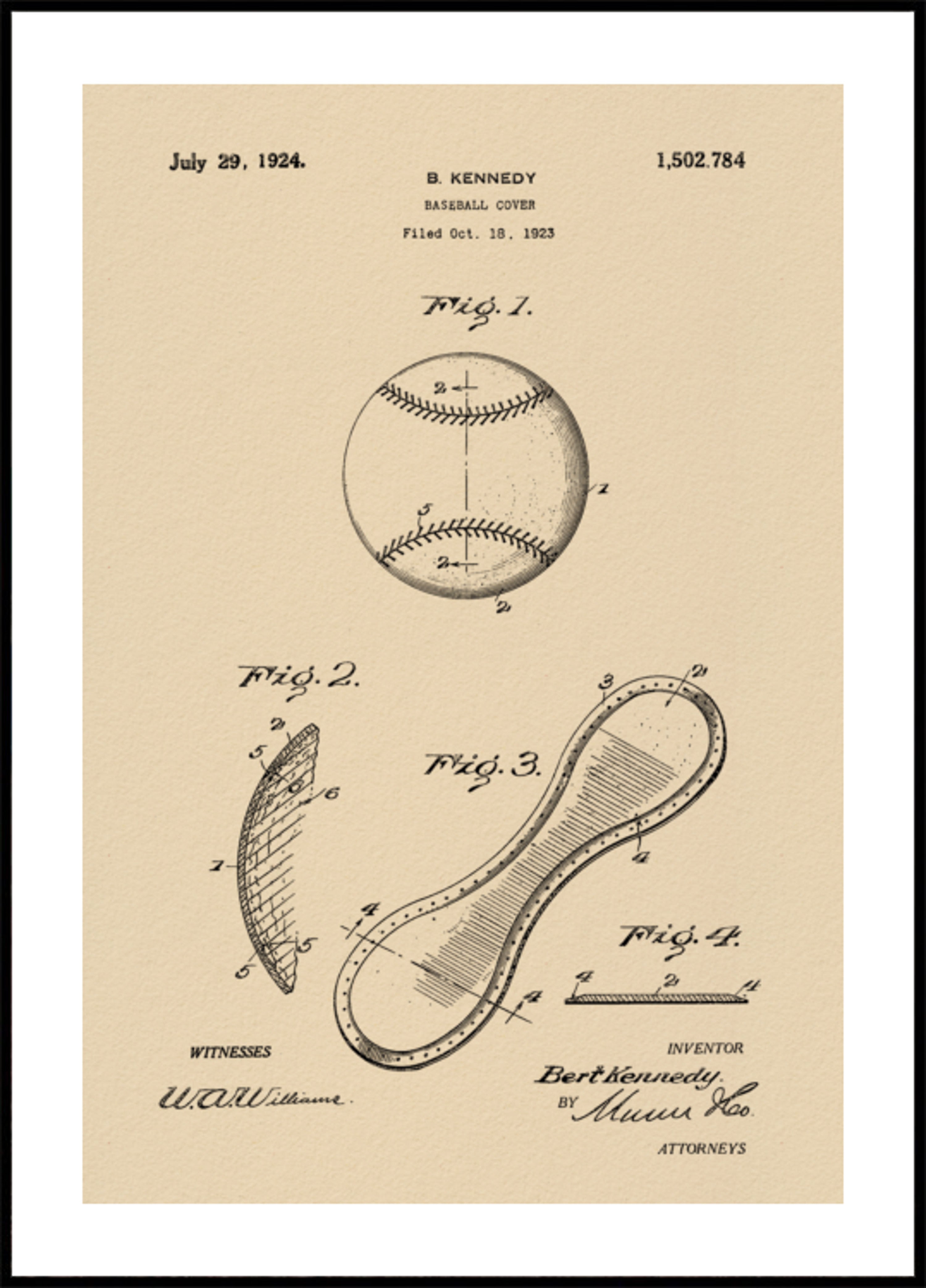 Desenho de patente de beisebol vintage