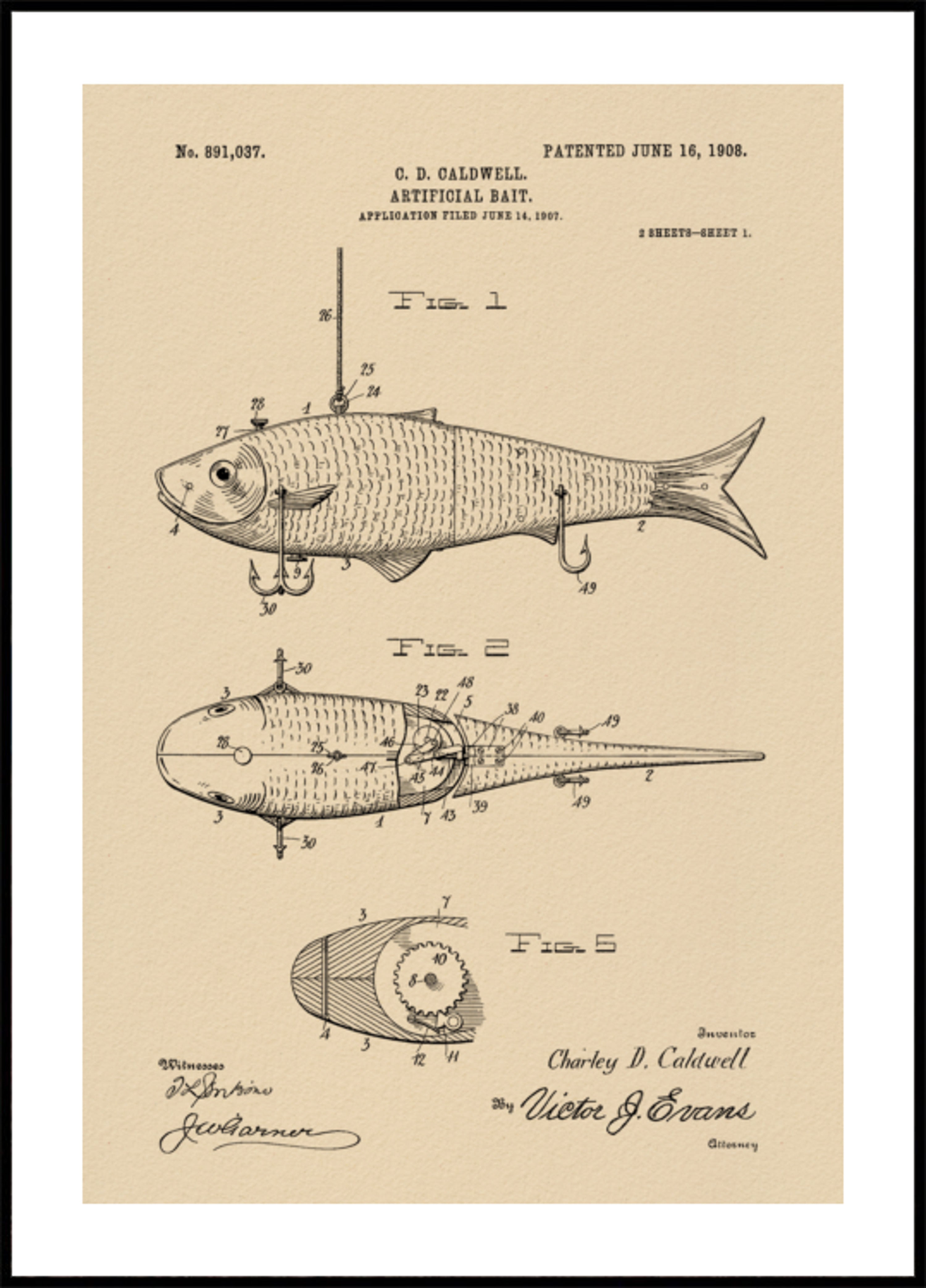 Patente de isca de pesca vintage