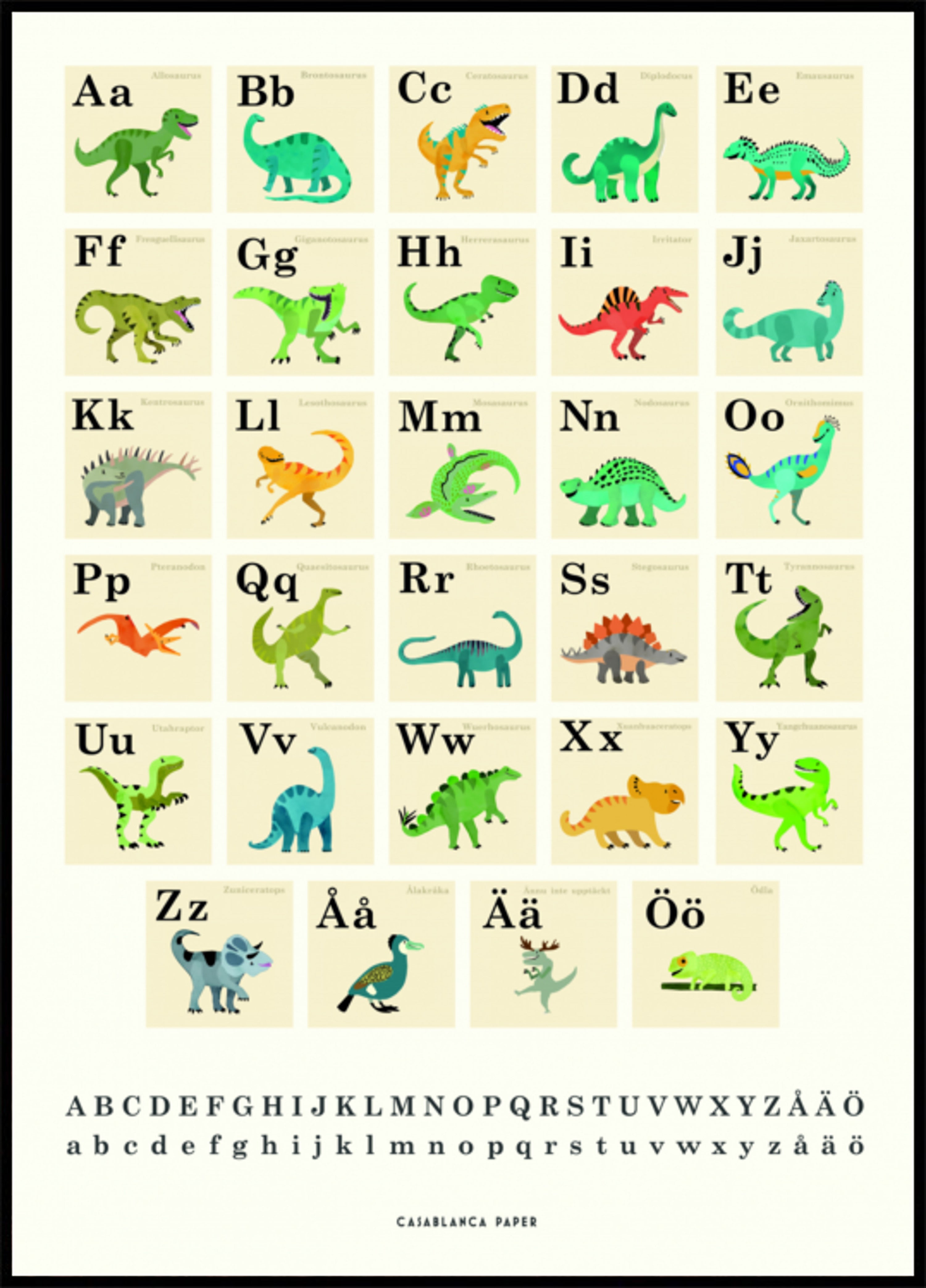 Alfabeto de dinossauro fofo