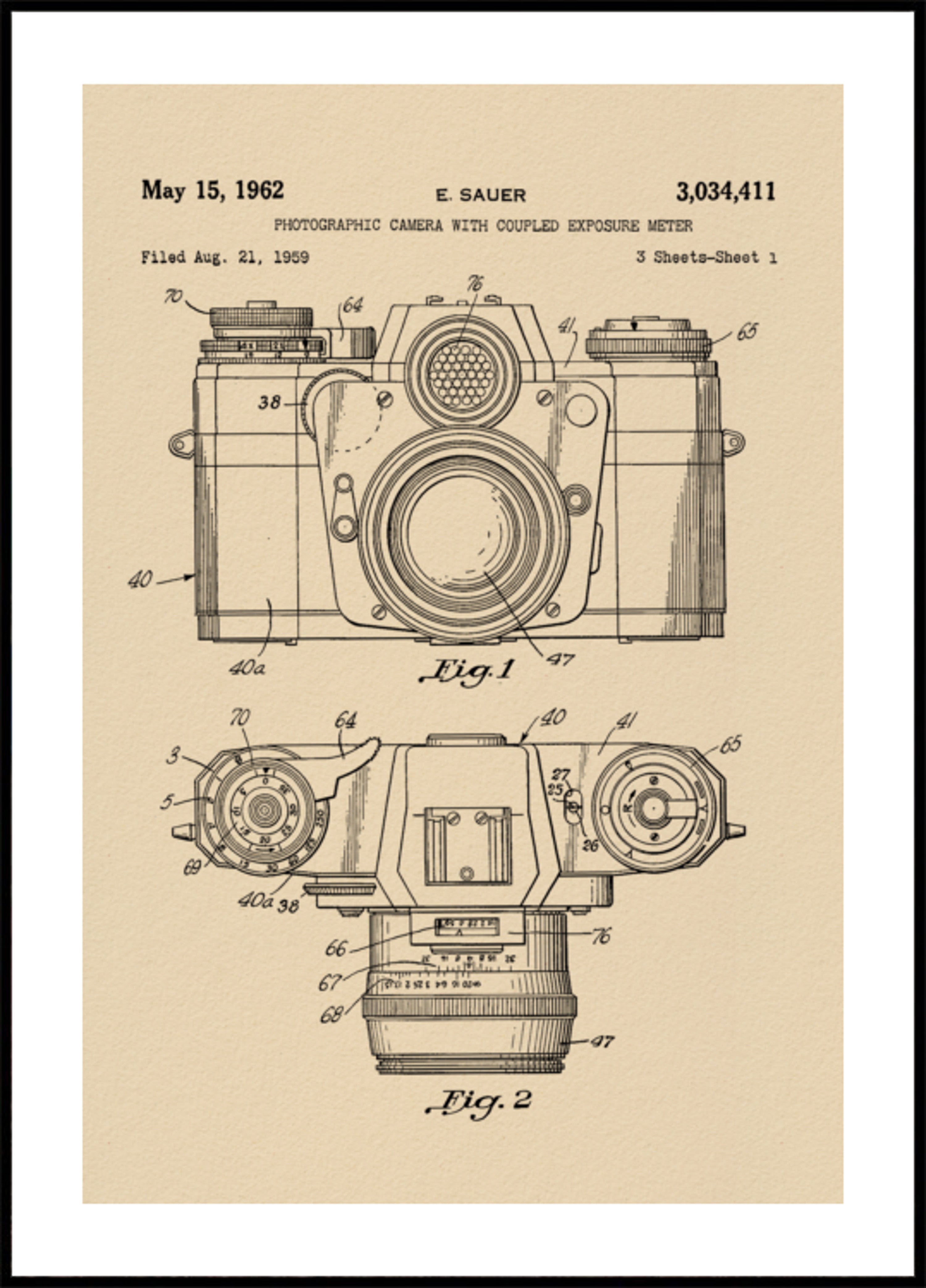Desenho de patente de câmera vintage