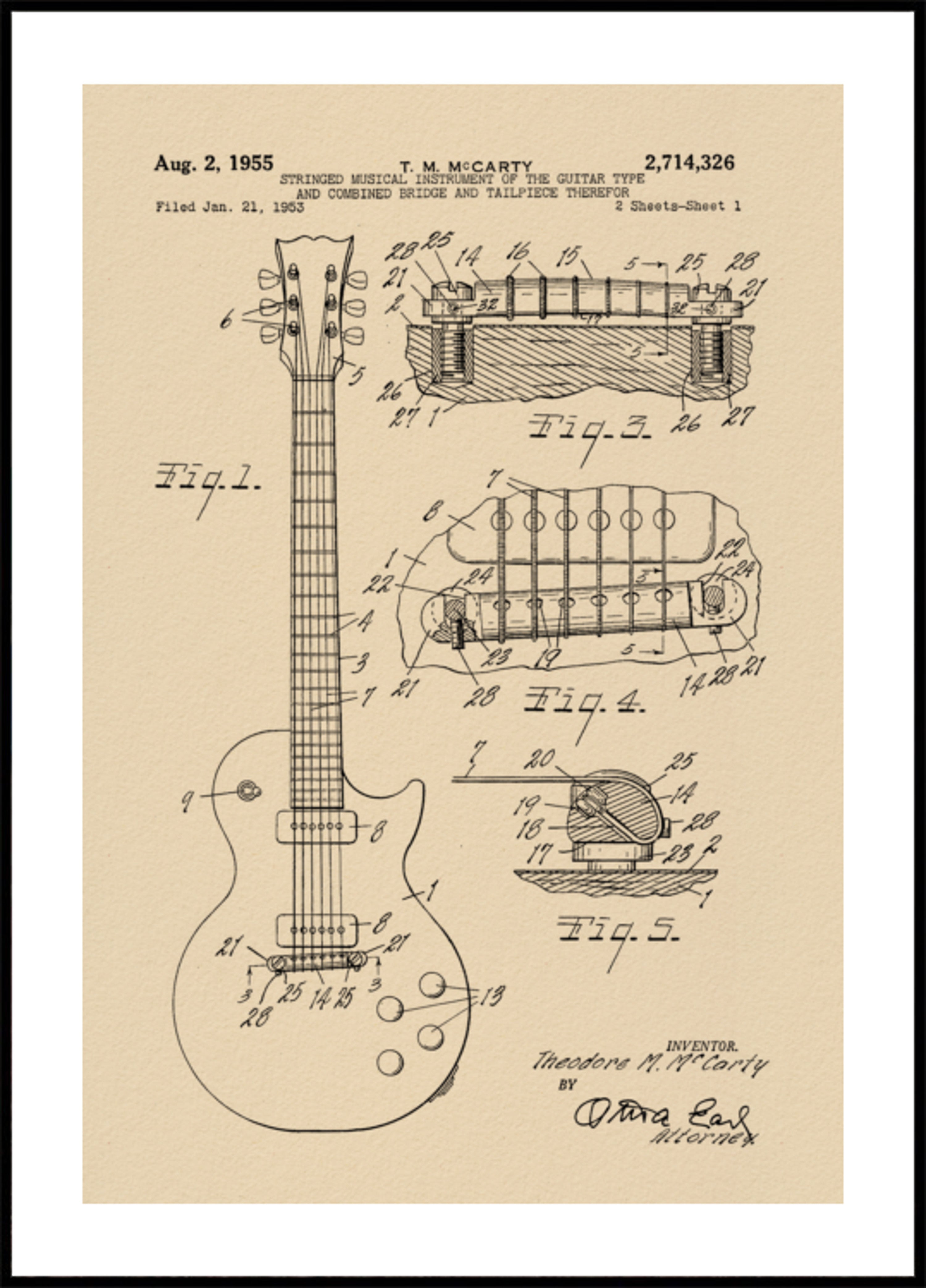 Desenho de patente de guitarra vintage