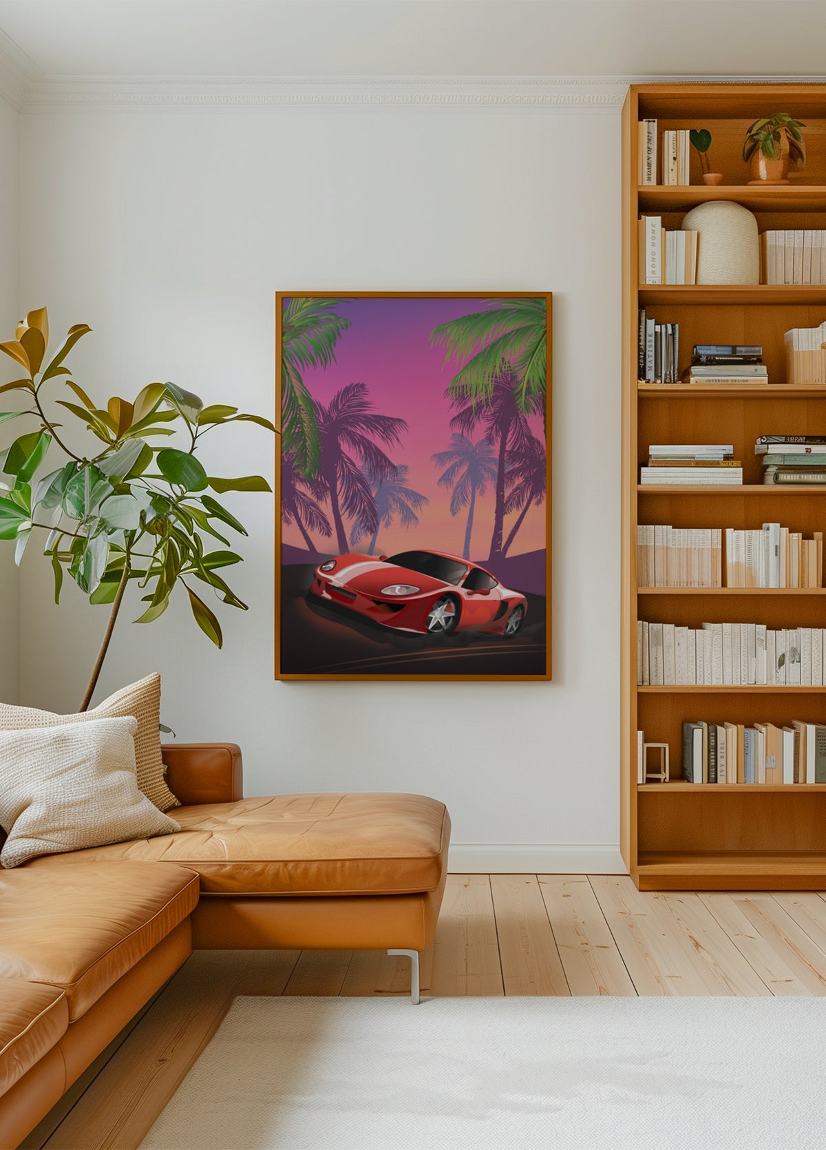 Pôr do sol de carro esportivo vermelho