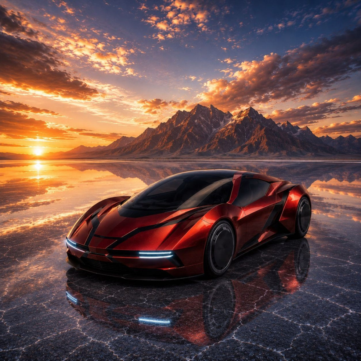 Carro esportivo vibrante ao pôr do sol