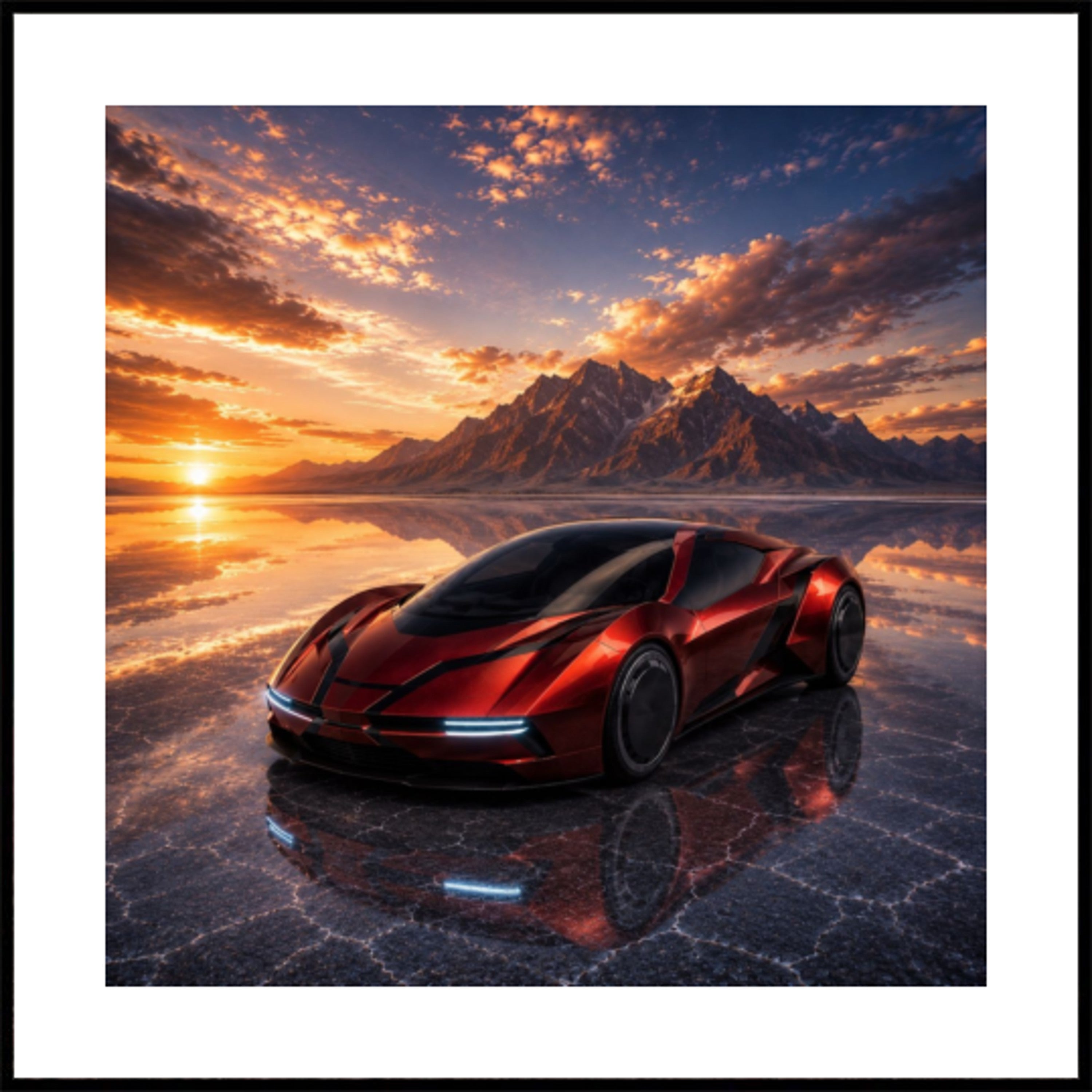 Carro esportivo vibrante ao pôr do sol