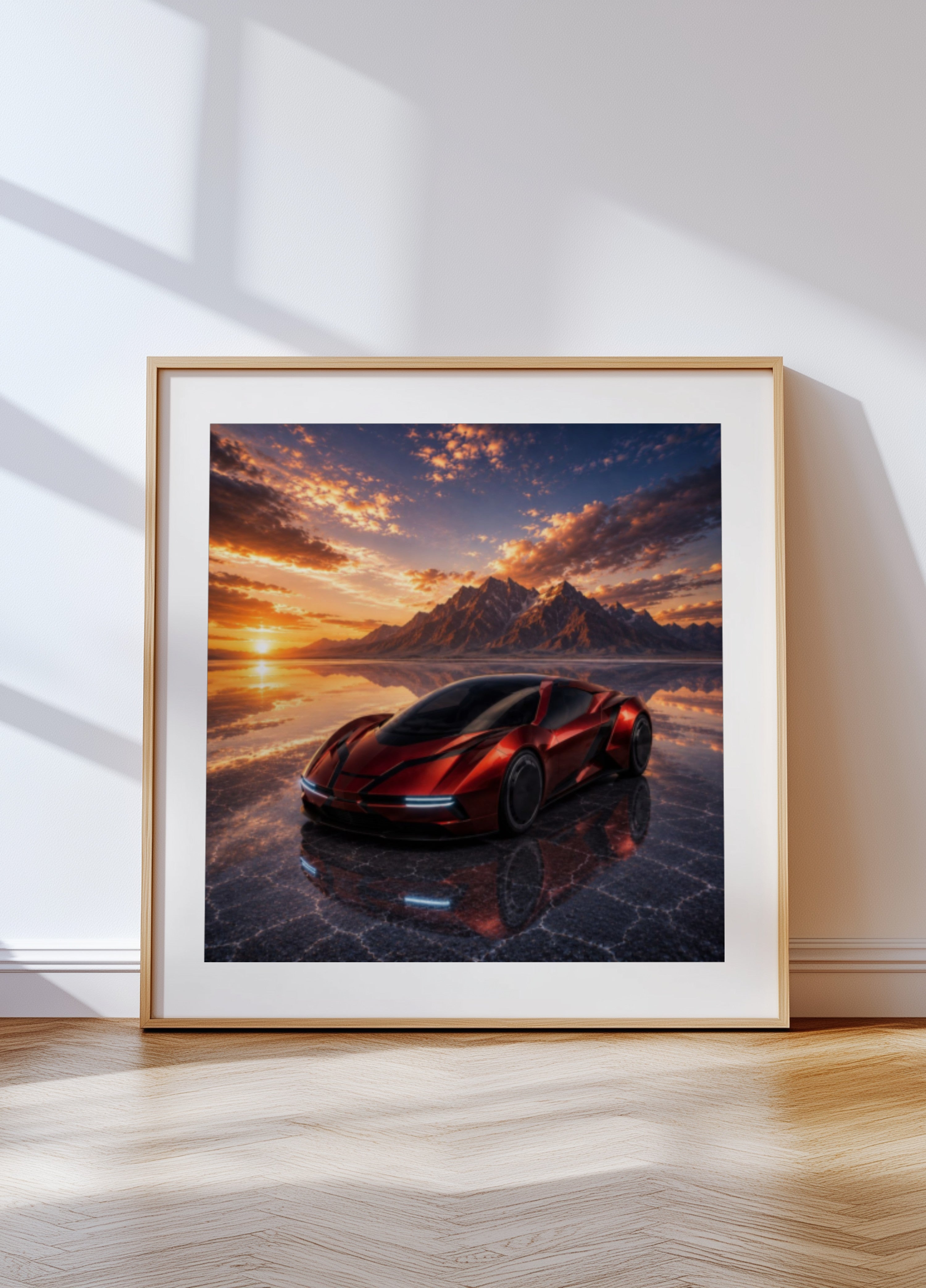 Carro esportivo vibrante ao pôr do sol