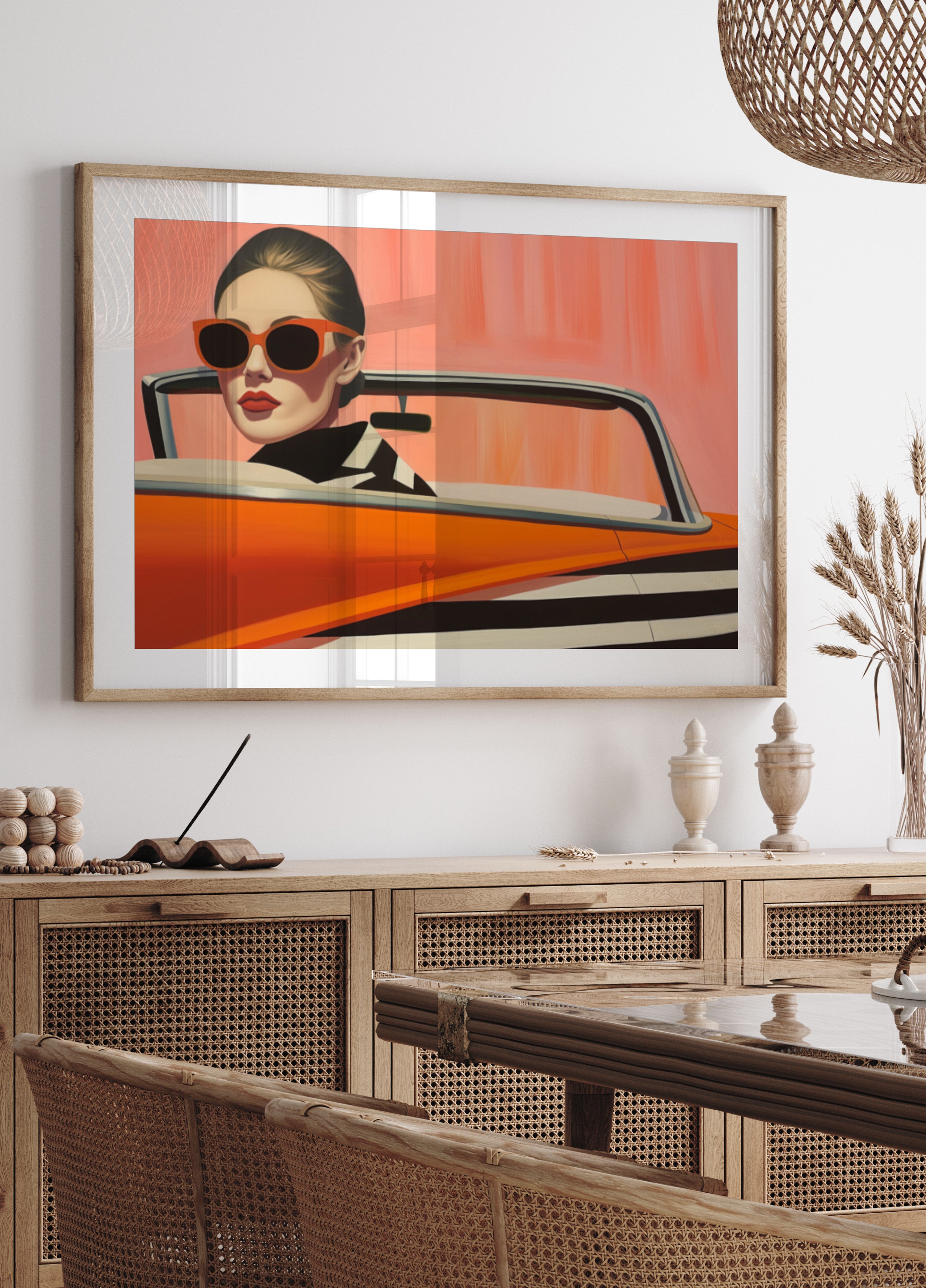 Mulher elegante carro laranja
