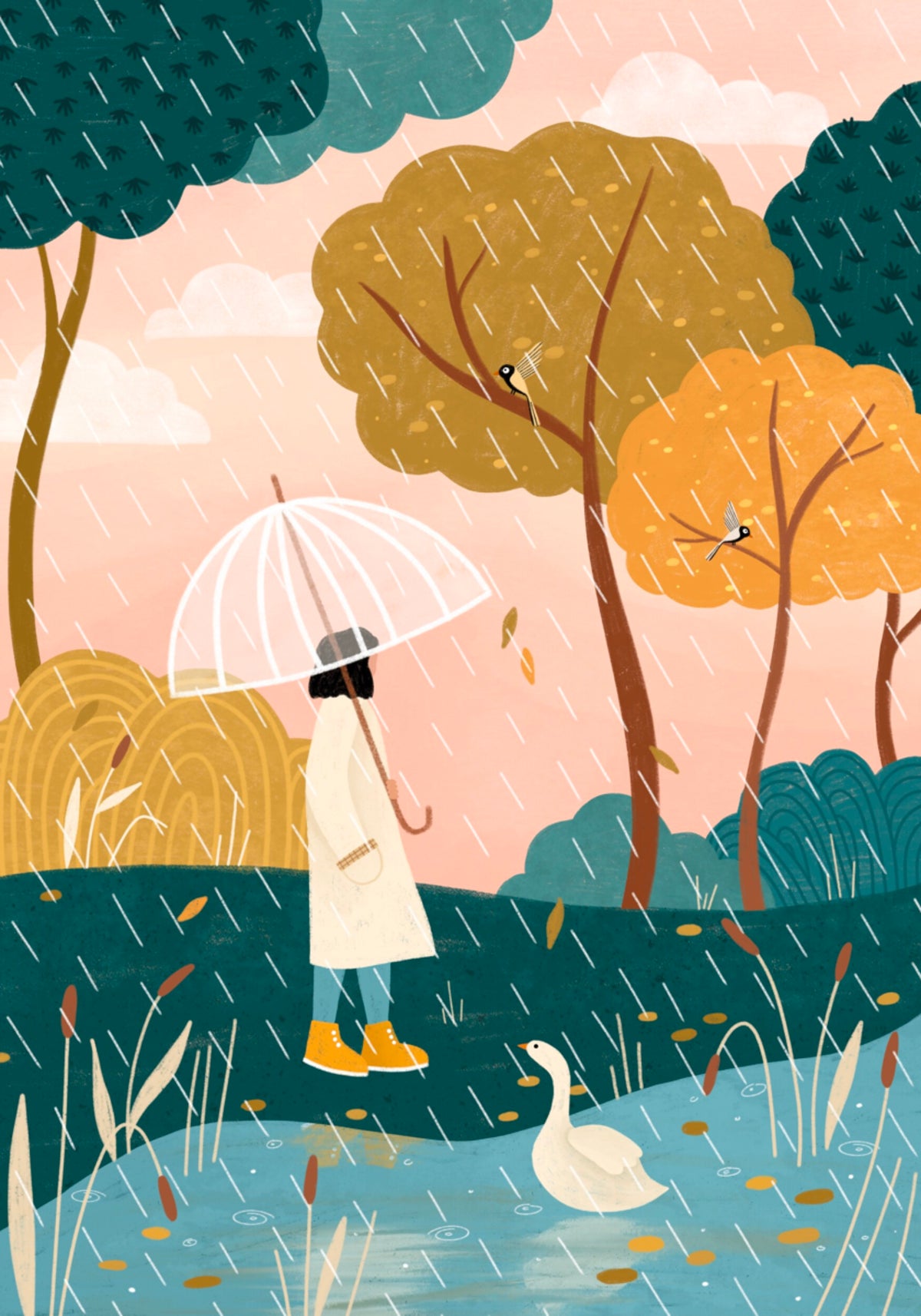 Caminhando na chuva de outono