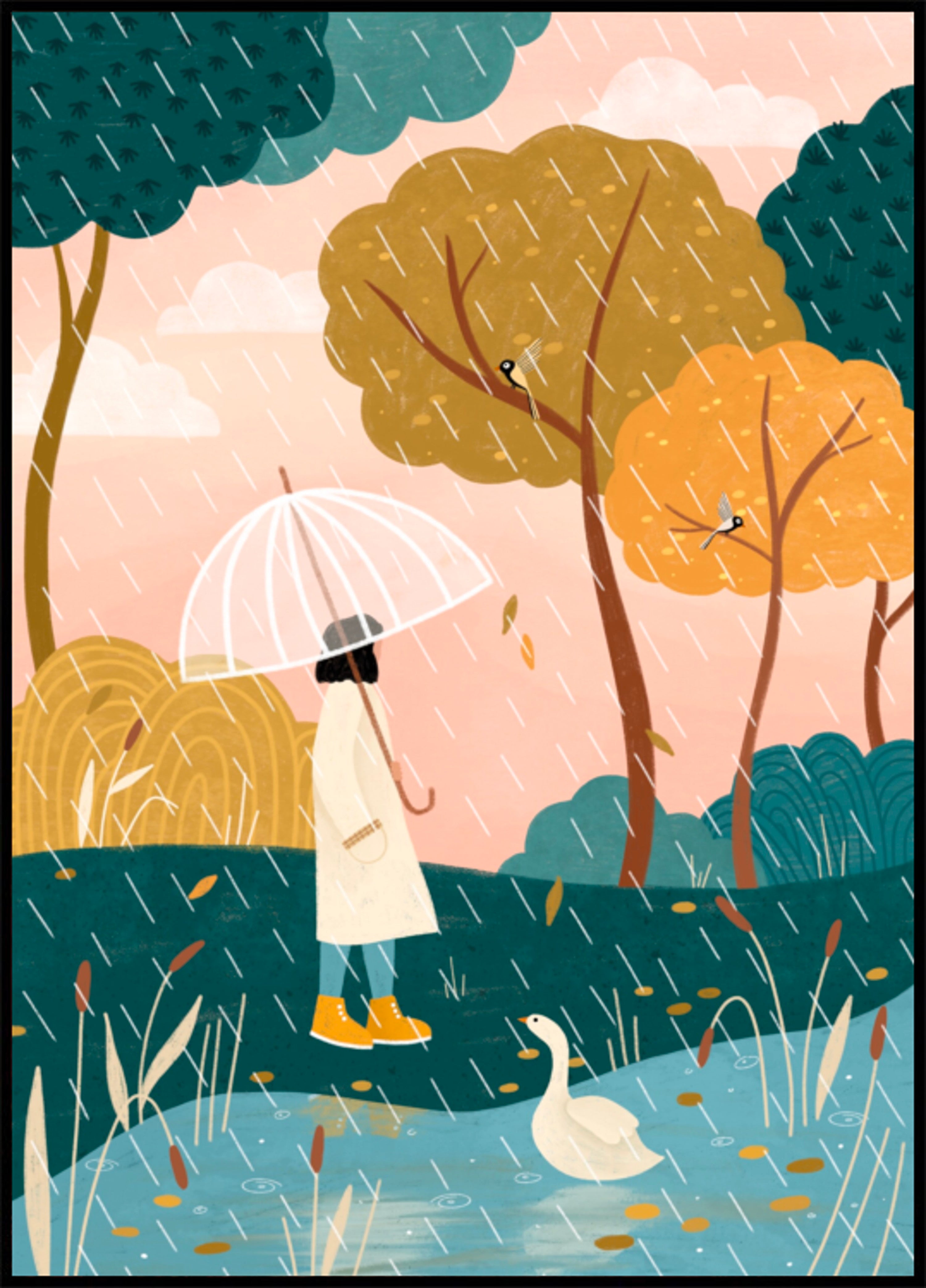 Caminhando na chuva de outono