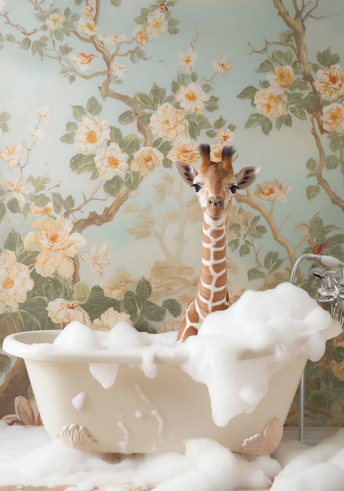 Banho de espuma bebê girafa
