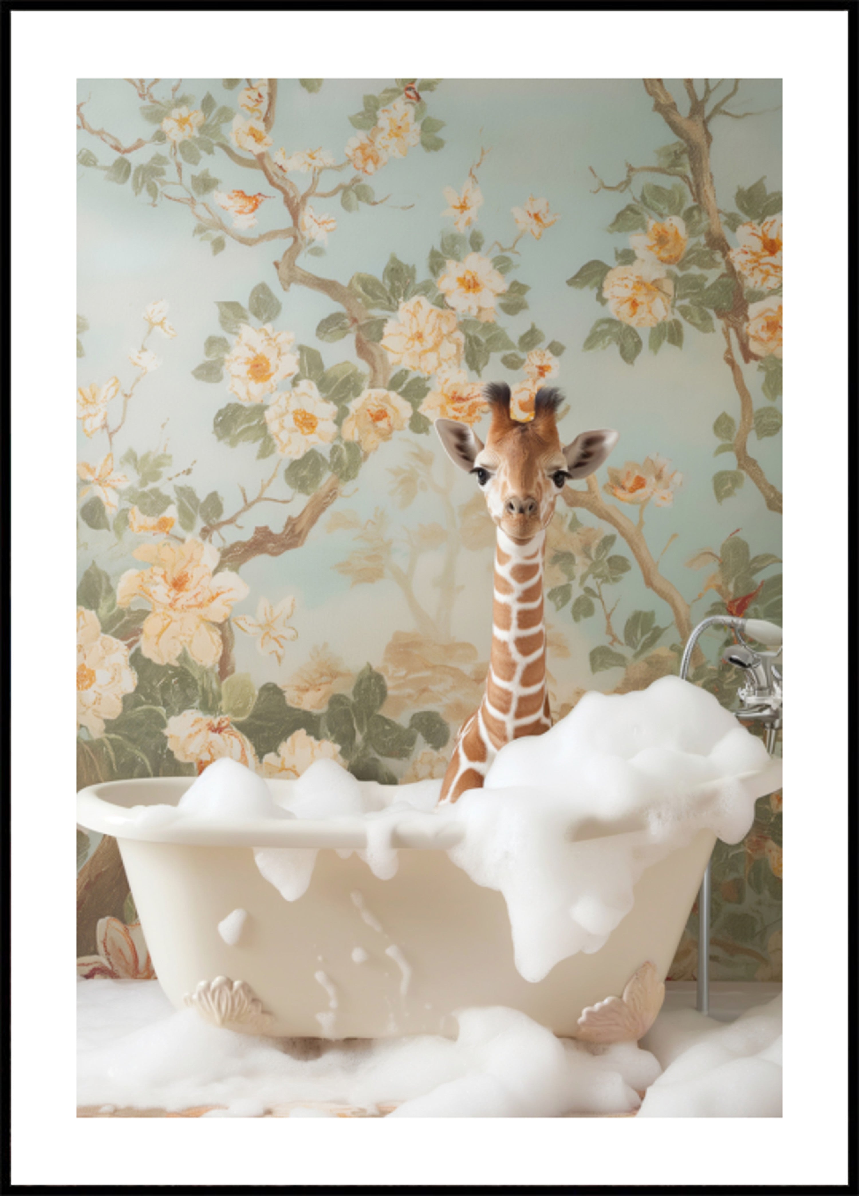 Banho de espuma bebê girafa