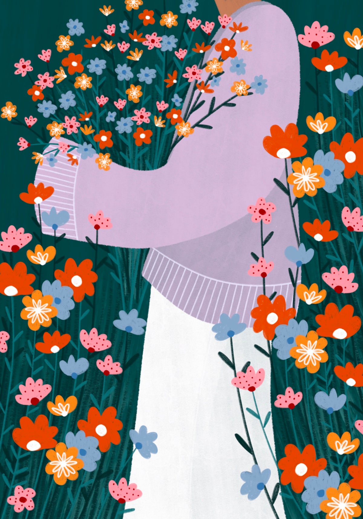 Mulher feliz segurando flores