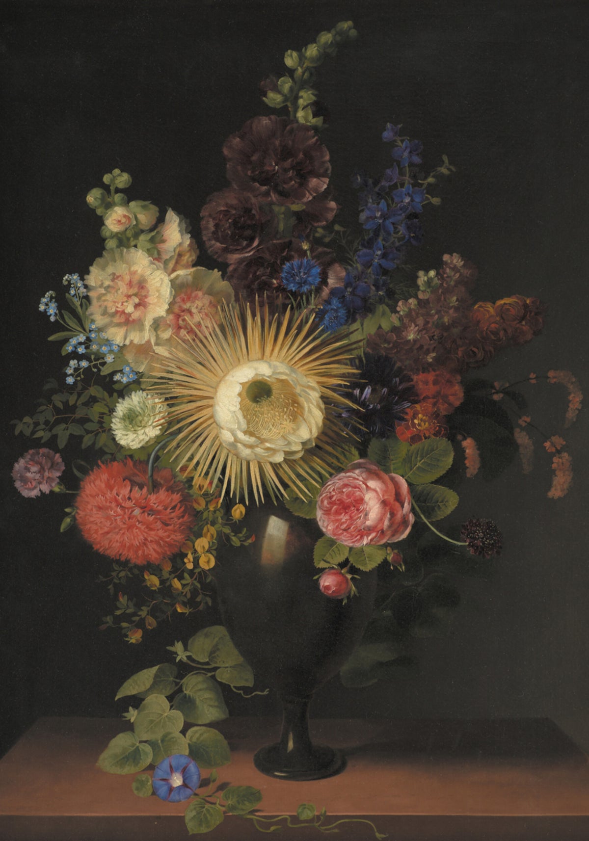 Um vaso de pórfiro com cacto grandiflora e outras flores, de CD Fritzsch