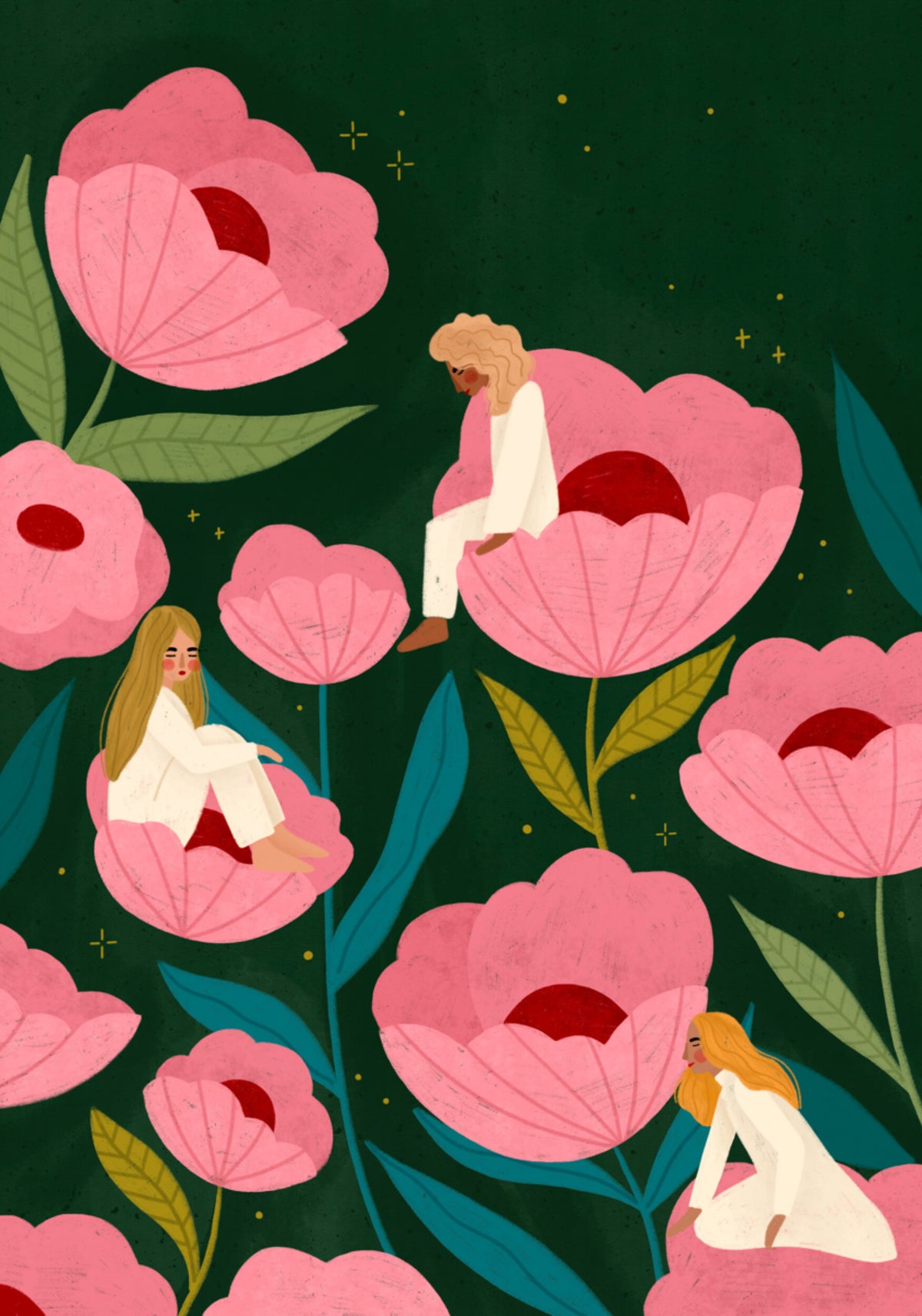 Mulheres calmas em flores