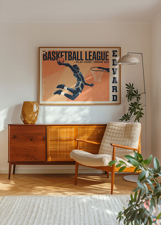 Pôster vintage de jogo de basquete