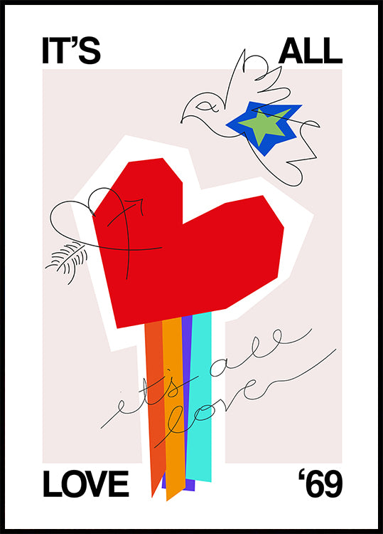 It's All Love '69 Heart Greige Plakat