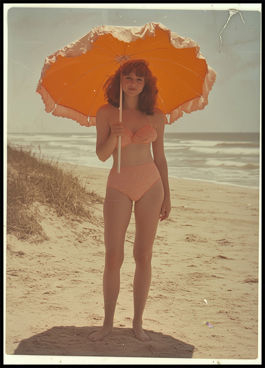 Retro Nostalgic Summer Girl Holding  Sun Umbrella (NEW) - Posterbox