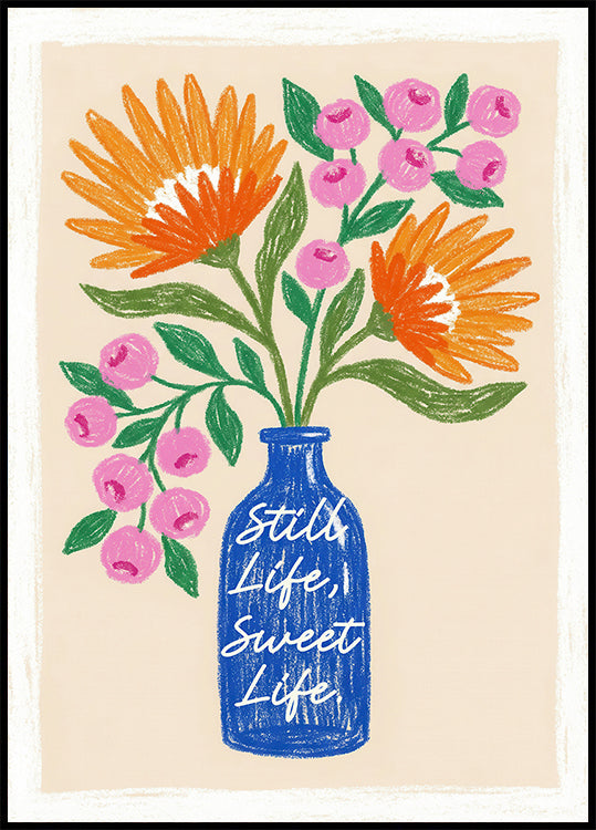 Orange Flowers in Blue Vase (NEW) - Posterbox