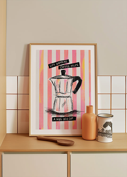 Póster Café Mocca em Listras - Abraço em uma Xícara