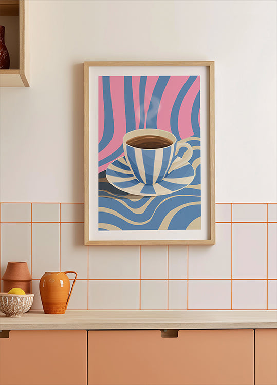 Póster de xícara de café listrada