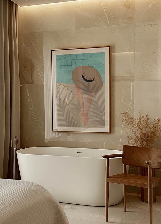 Poster Aproveite o momento 2, verão à beira da piscina com livro e chapéu