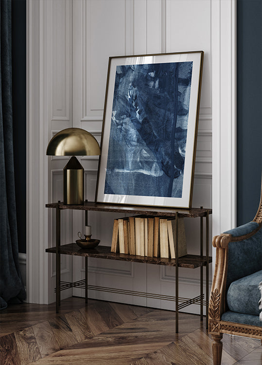 Póster Textura Azul Fluindo Linhas Verticais