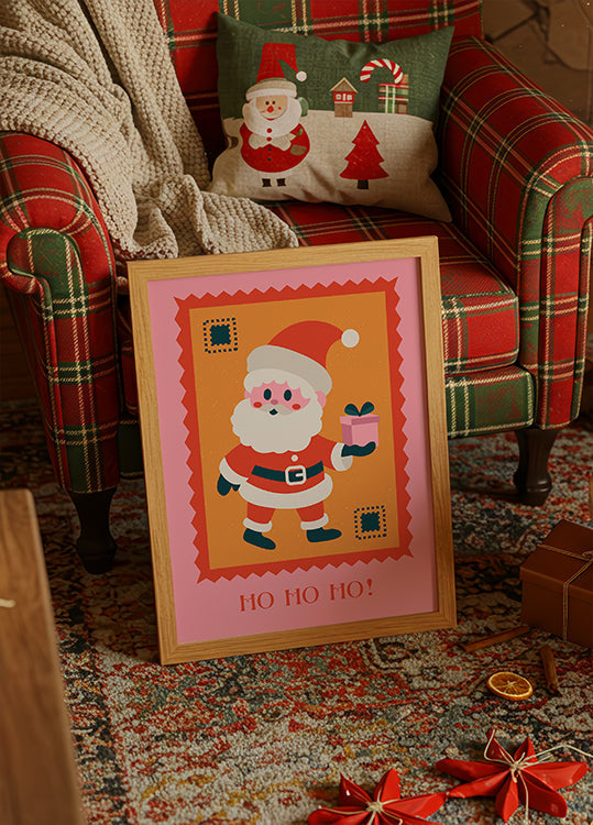 Póster Ho ho ho - Papai Noel com presente