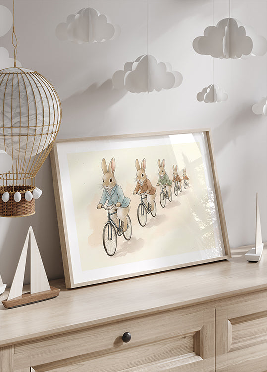 Poster Amigos coelhinhos em bicicletas