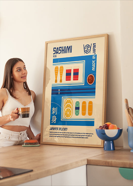 Pôster de impressão de comida japonesa Sashimi