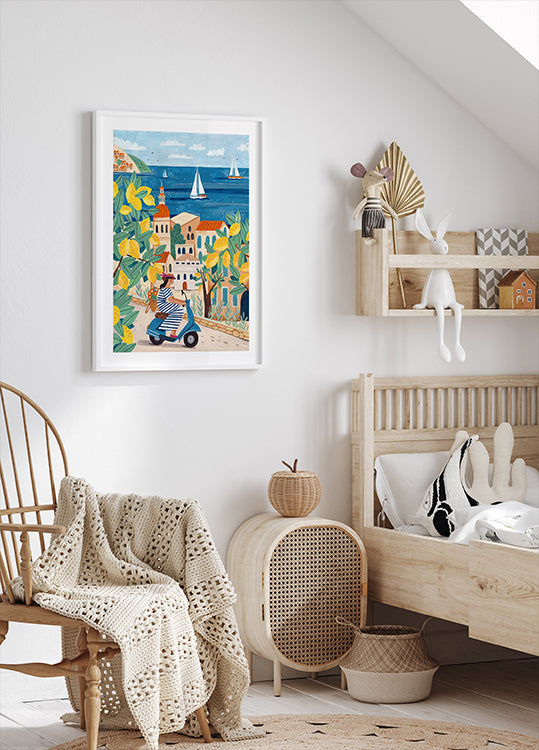 Póster Mulher de viagem na costa de Amalfi, Itália