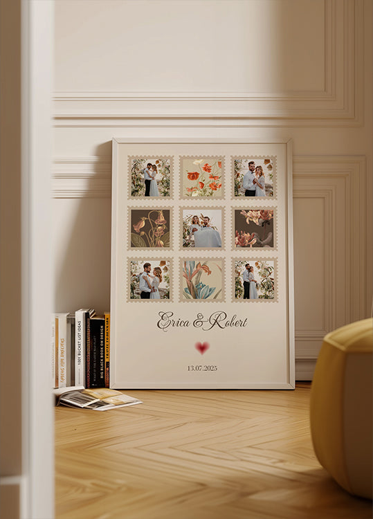 Póster Elegante Colagem de Fotos de Casamento Personalizada