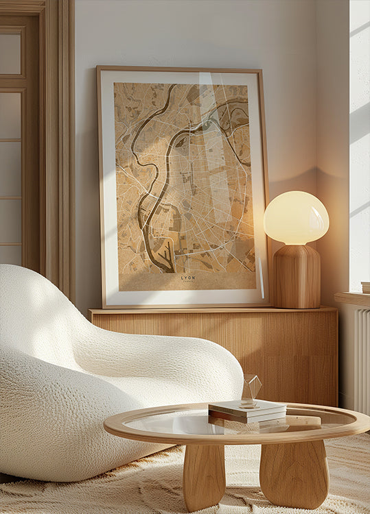 Póster Mapa vintage sépia de Lyon França