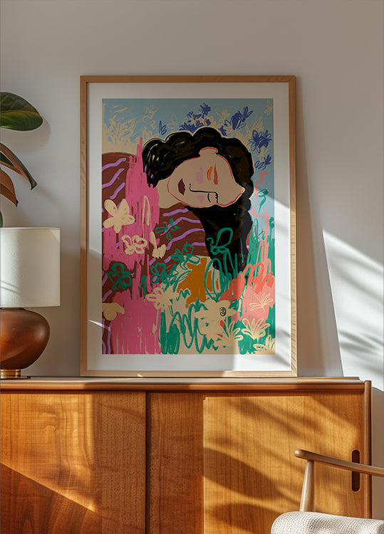 Poster Figura Expressiva Cercada Por Flores Coloridas