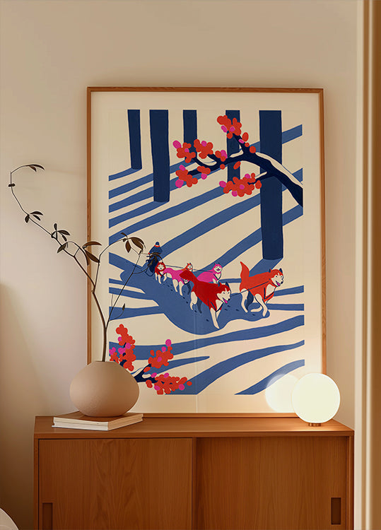 Pôster Trenó puxado por cães na neve