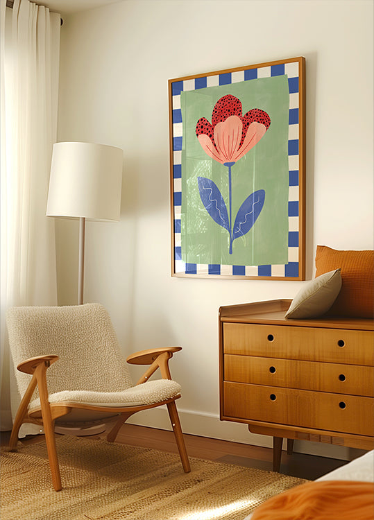 Pôster Flor estilizada com pétalas vermelhas e pontos pretos