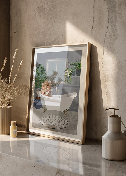 Póster Leão toma banho