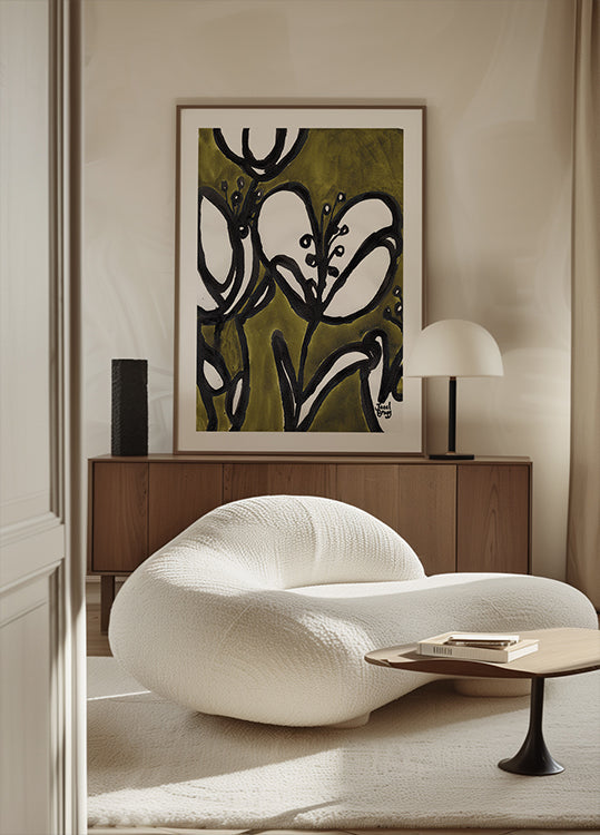 Pôster Floral com tulipas em verde musgo