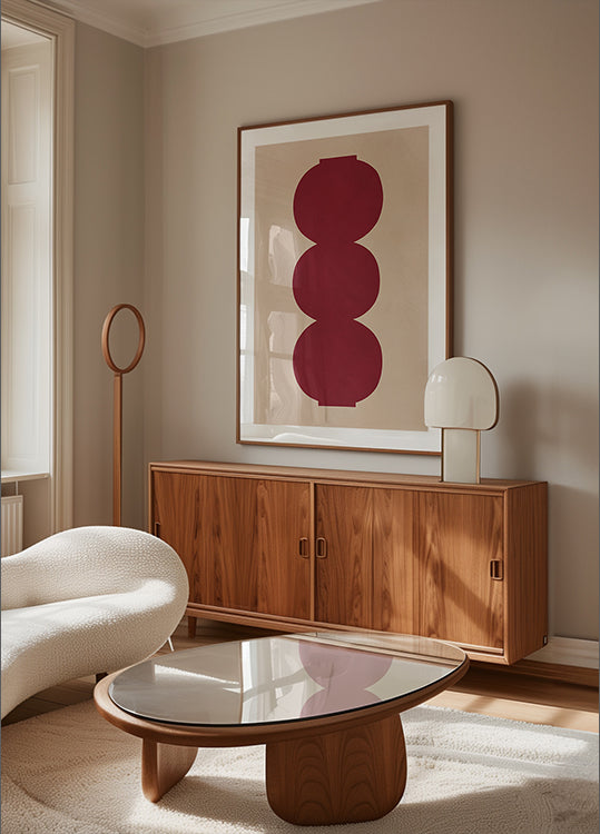 Pôster de formas simétricas carmesim