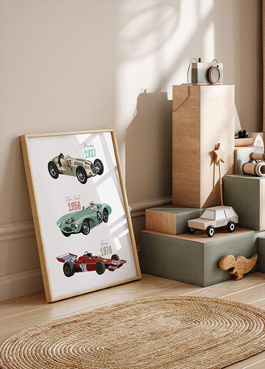 Pôster de carros de corrida vintage