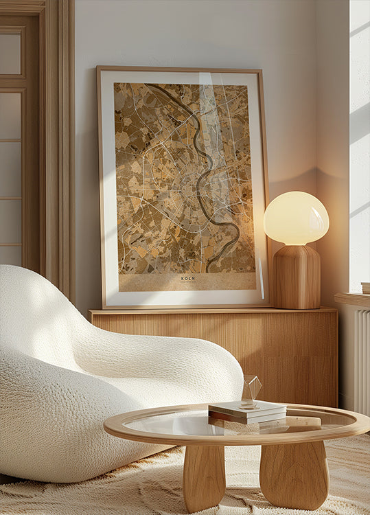 Mapa vintage sépia de Colônia, Alemanha (NOVO)