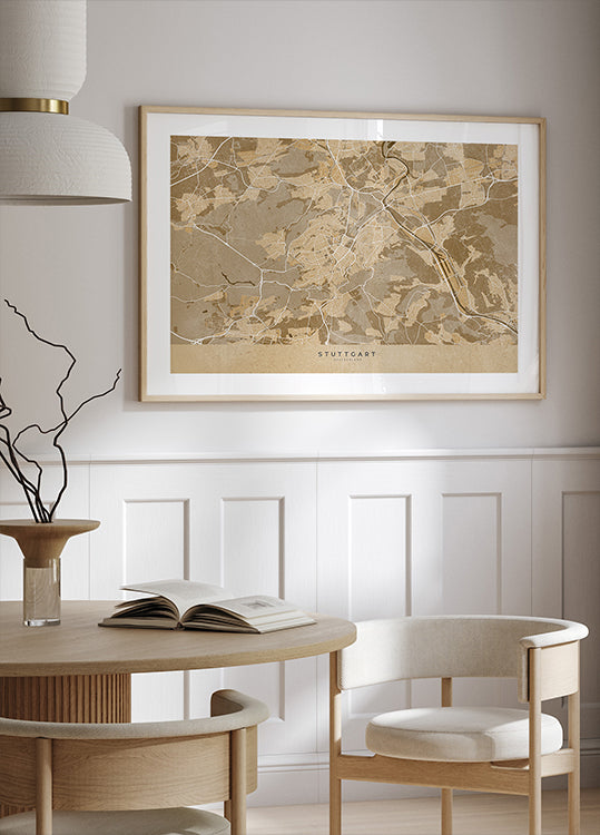 Mapa vintage em sépia do centro de Stuttgart, Alemanha (NOVO)