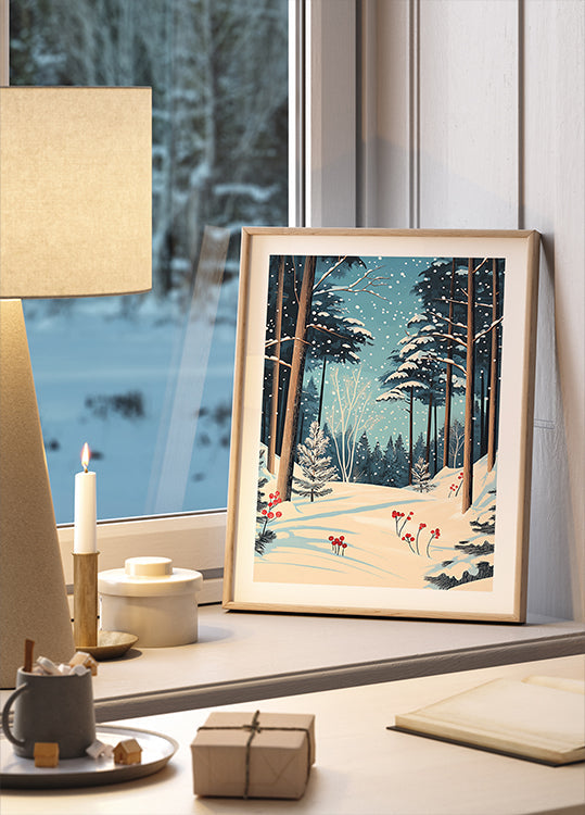 Póster Floresta nevada de Natal