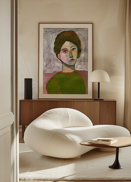 A mulher de suéter verde