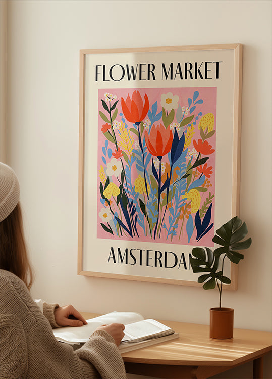 Póster Mercado de flores Amsterdã Países Baixos