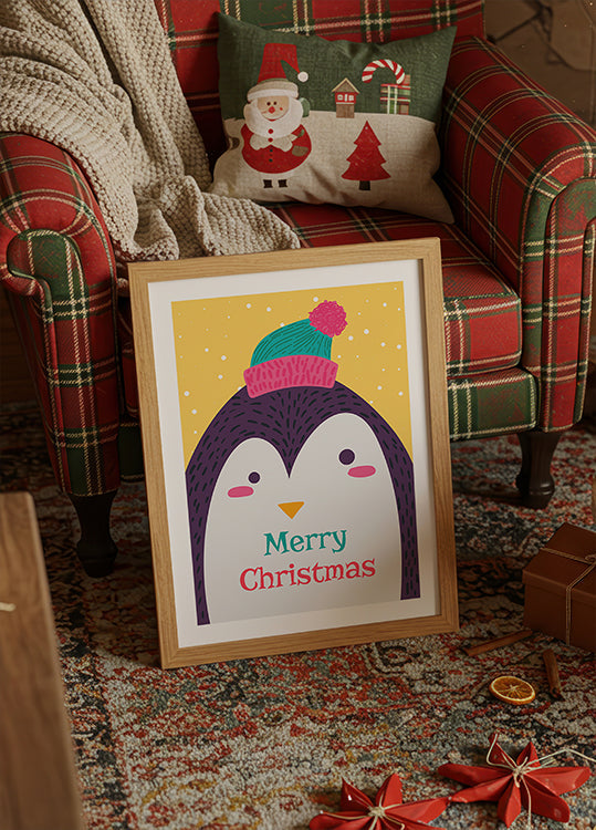 Poster Cartão de Natal com pinguim por Barsrsind